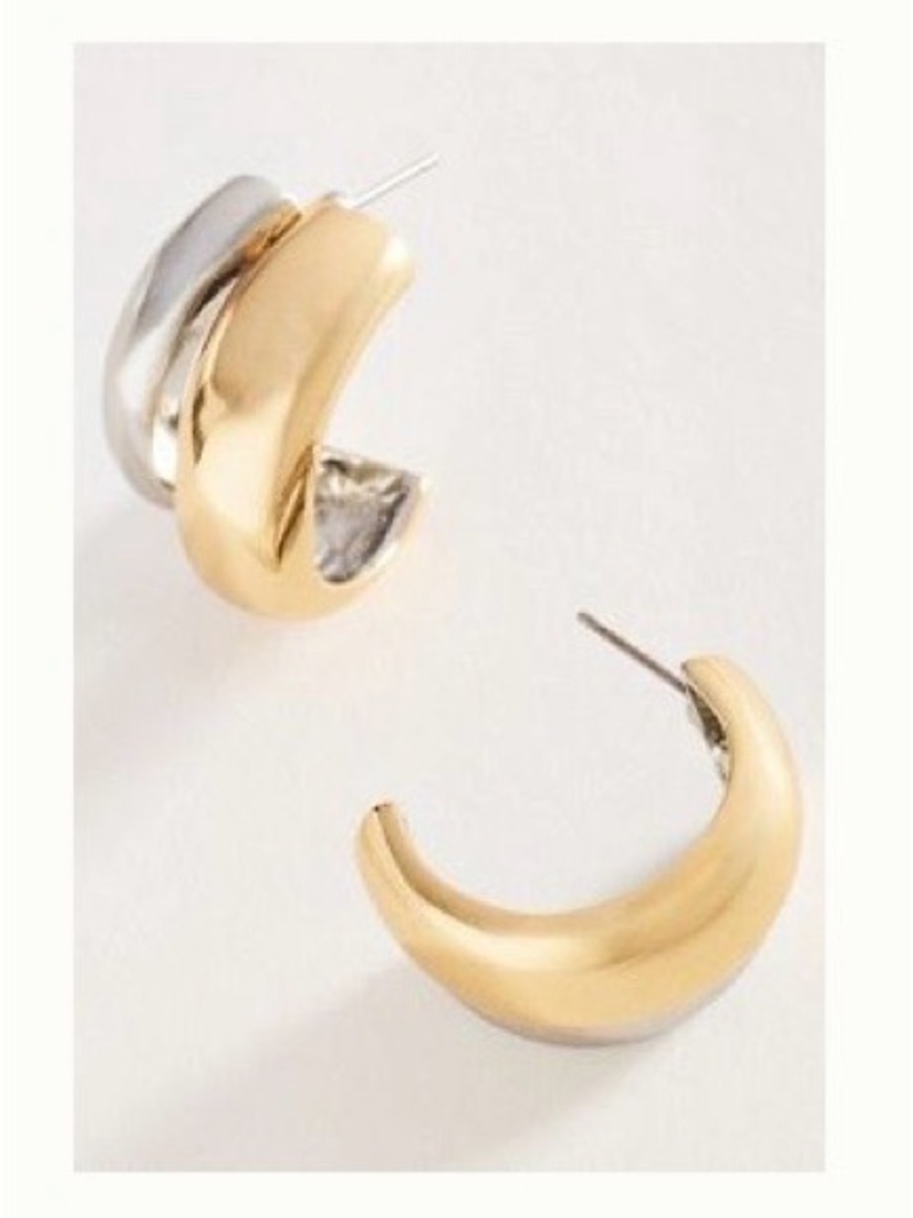 Anthropologie Double Tube Hoop Gold and Silver Two-Tone Chunky Earrings
